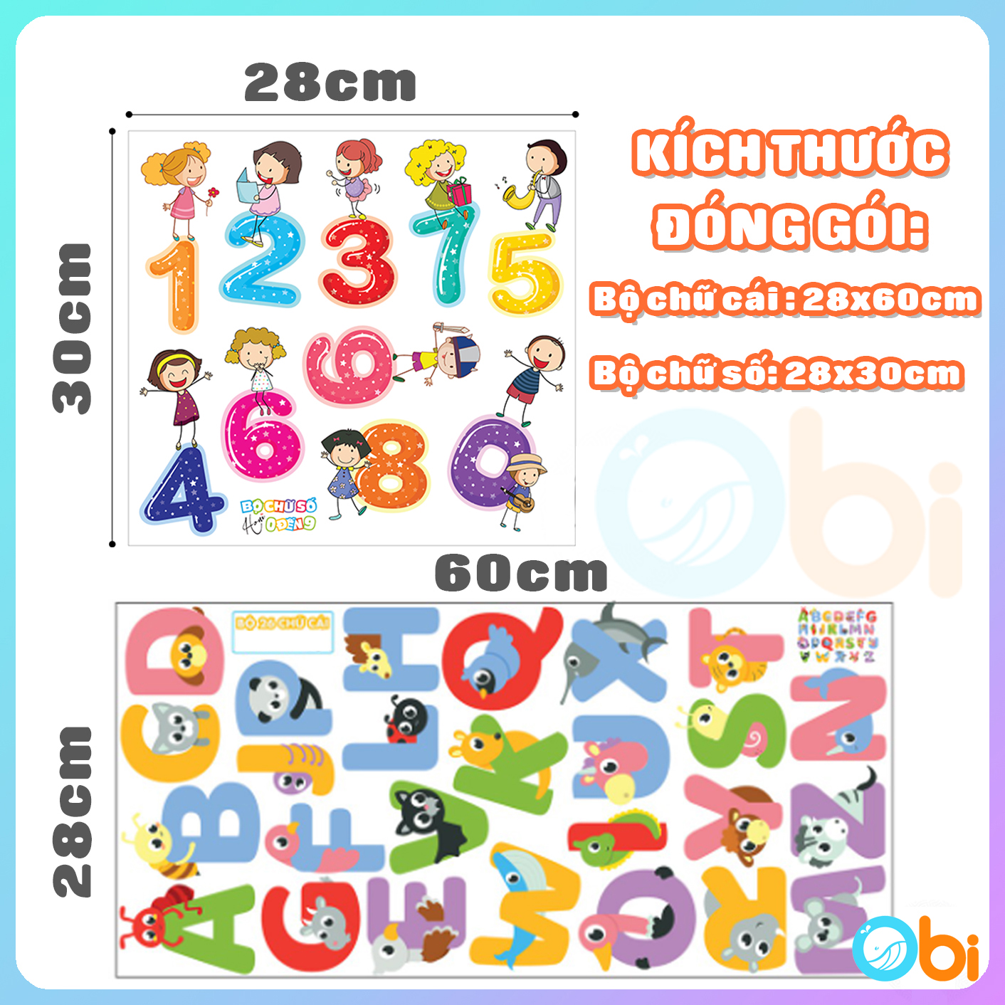 Bộ Decal Chữ Cái Động Vật và Chữ Số từ 0 đến 9 Obi