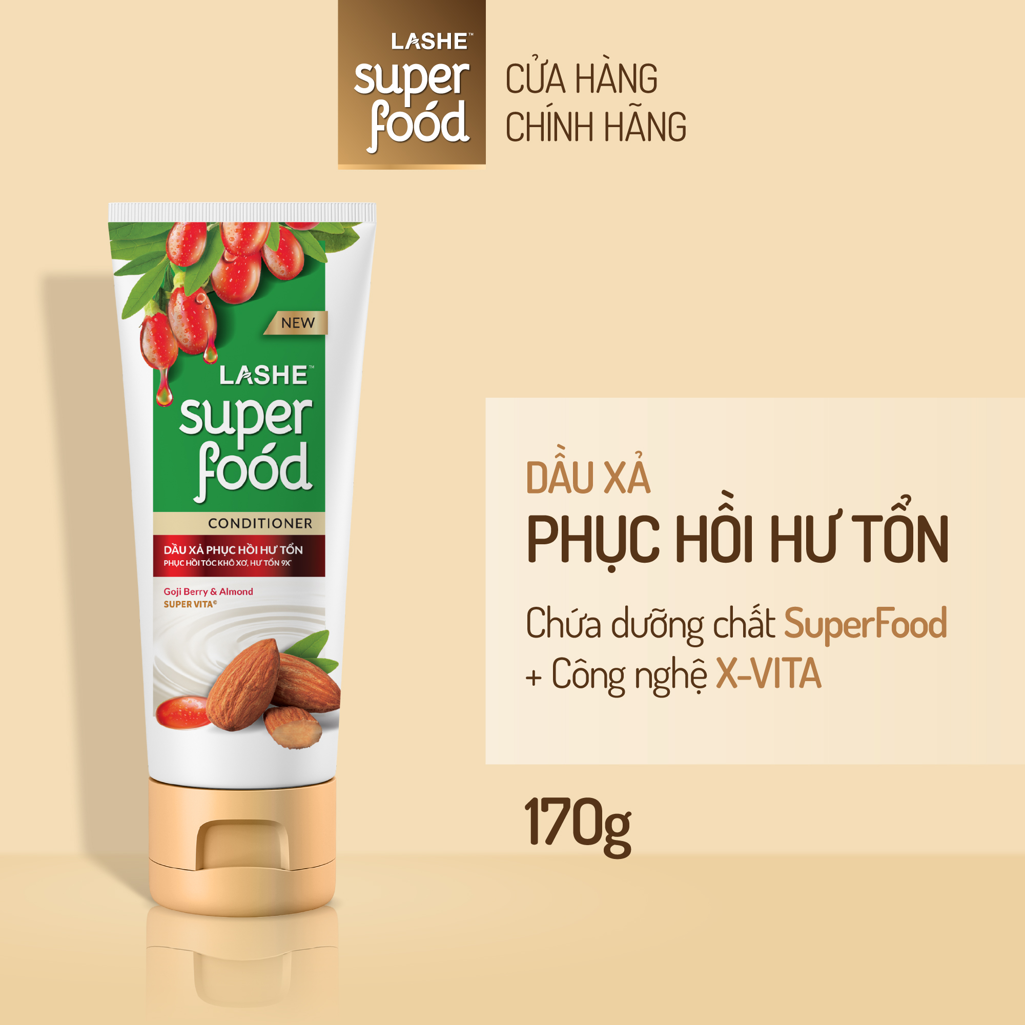 Dầu xả LASHE SUPERFOOD phục hồi hư tổn 170G