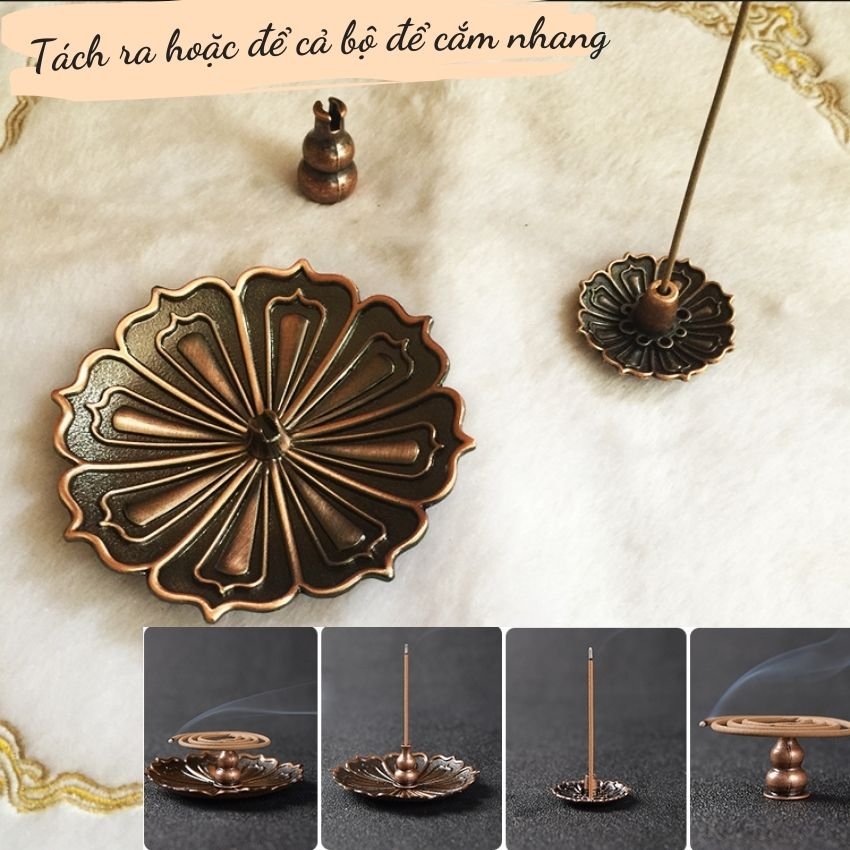 Đế Cắm Nhang Đặt Hương Hợp Kim Hình Liên Hoa Tam Bảo