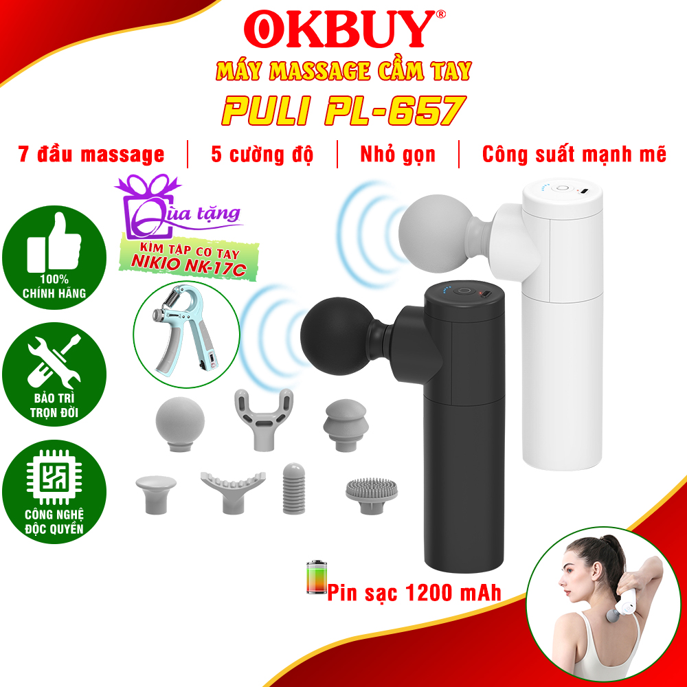 Súng massage cầm tay mini 7 đầu Puli PL-657, thiết kế mới cán tay cầm dài