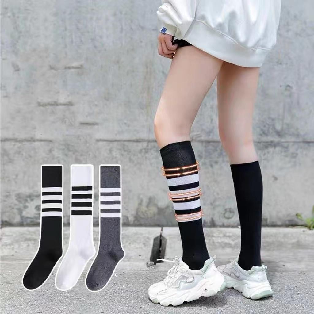 Tất vớ cao đến bắp chân kẻ ngang 1 Bên, phong cách JK Cá Tính, chất liệu sợi dệt kim caocấp, dày dặn, không bai xù Nữ Trắng Women