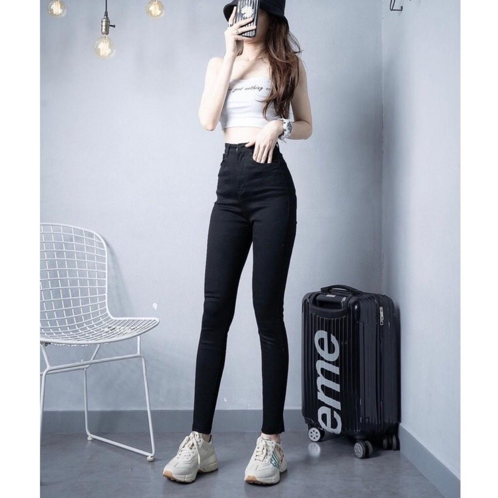 Quần Jean Nữ Lưng Cao Form Chuẩn Có Túi Trước Kèm Ảnh Thật