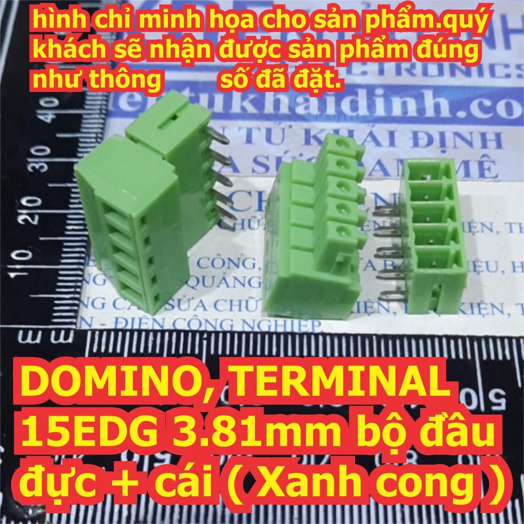 DOMINO, TERMINAL cầu nối 15EDG 3.81mm bộ đầu đực + cái ( Xanh cong ) 2P ~ 12P kde7274