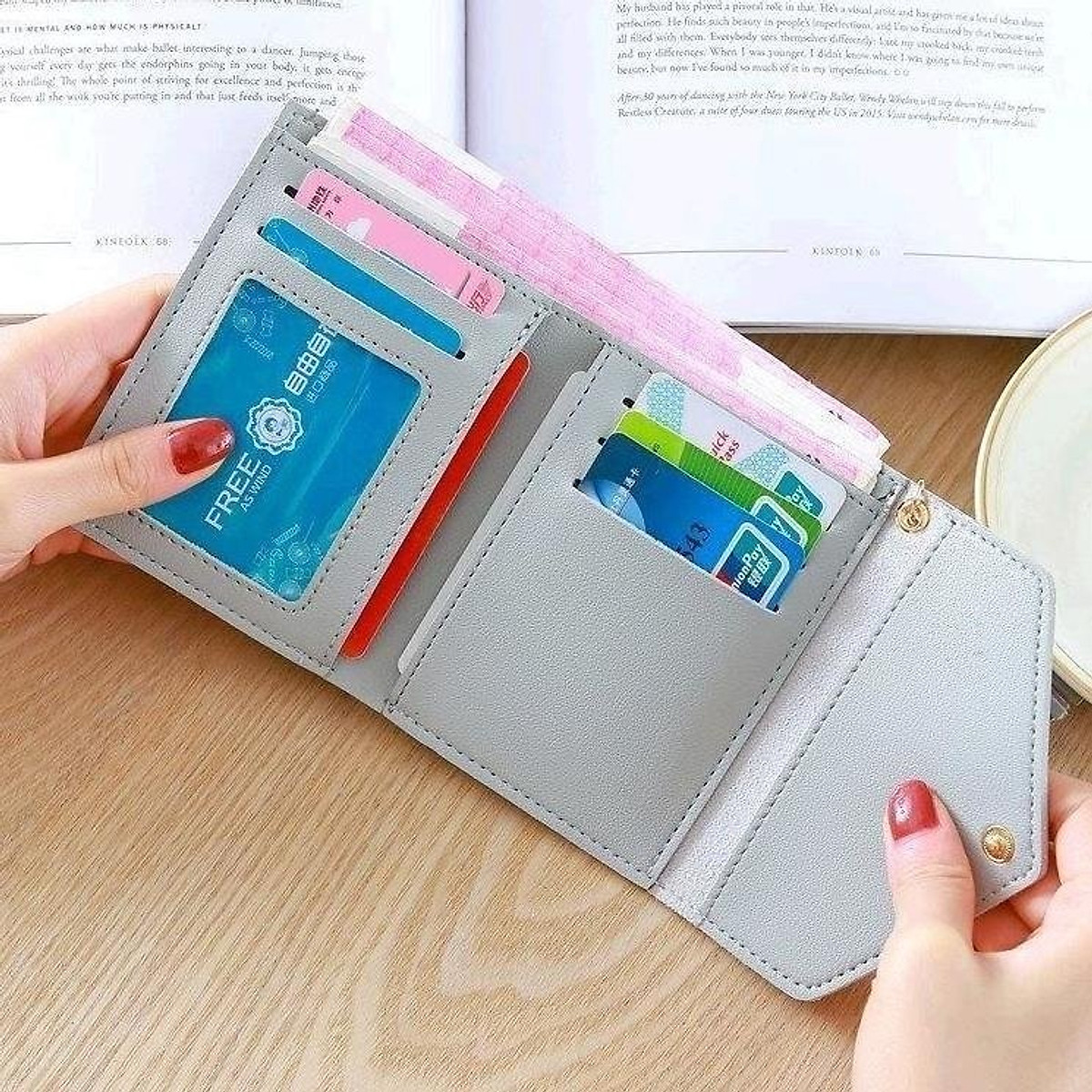 Ví Nữ Mini Ngắn Cầm Tay Phong Cách Hàn Quốc phụ kiện dây đeo trái tim (có hàng sẵn) (Hàng Chính Hãng)