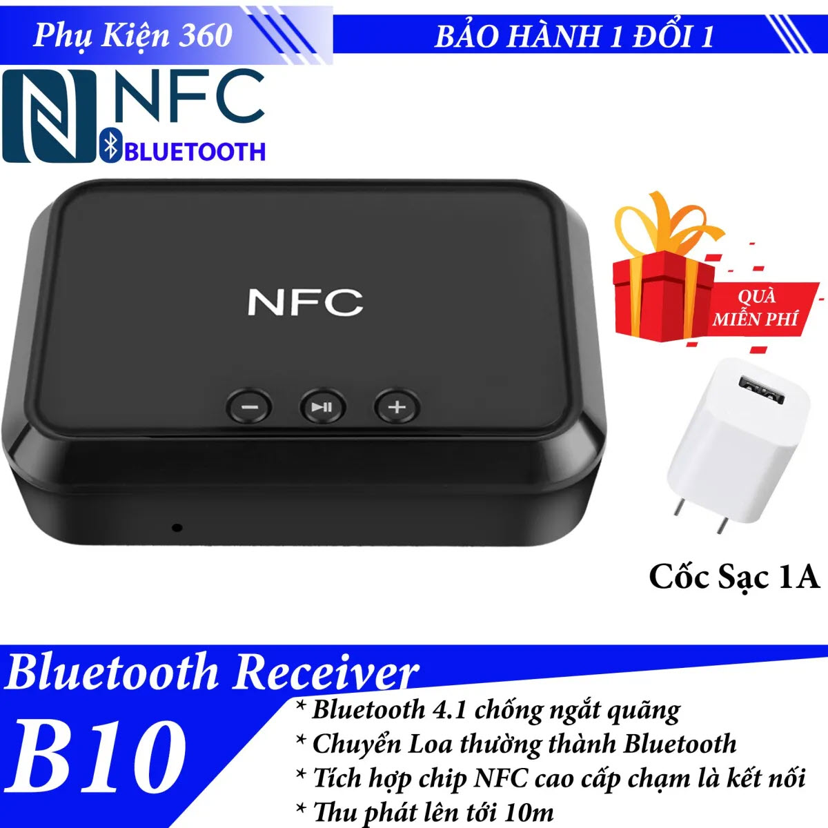 [Tặng ngay] Cốc sạc trị giá 139K - Thiết Bị Nhận Bluetooth Cho Loa Và Amply BL-B10 NFC - Desktop Bluetooth Receiver