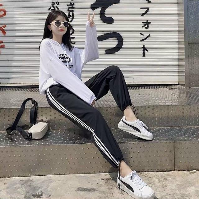 Quần joggers nữ ba sọc ống rộng chất siêu đẹp