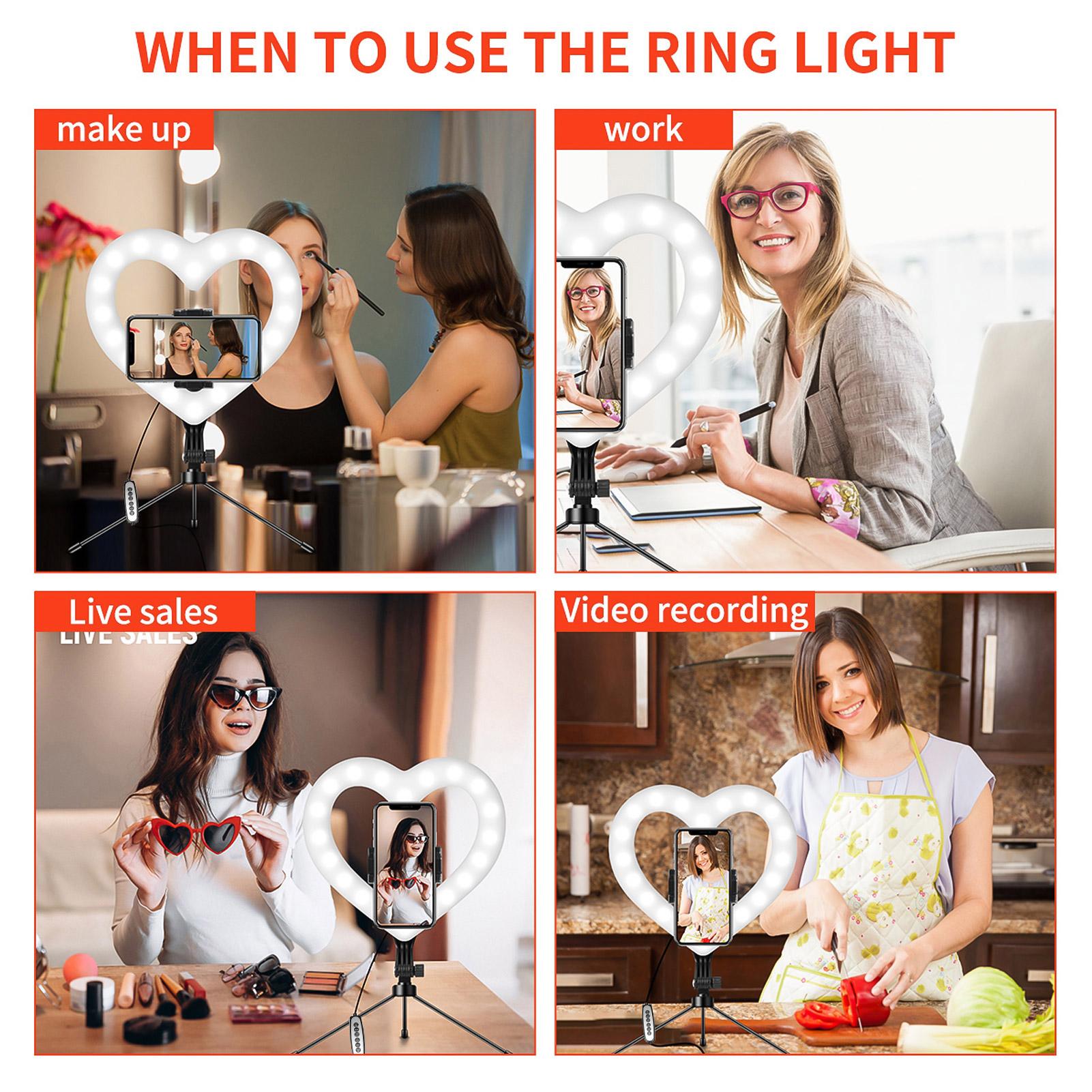 10 Inch RGB Video Light Heart-Shaped LED Fill Light Dimmable USB Powered with Phone Holder Desktop Stretch Light Stand