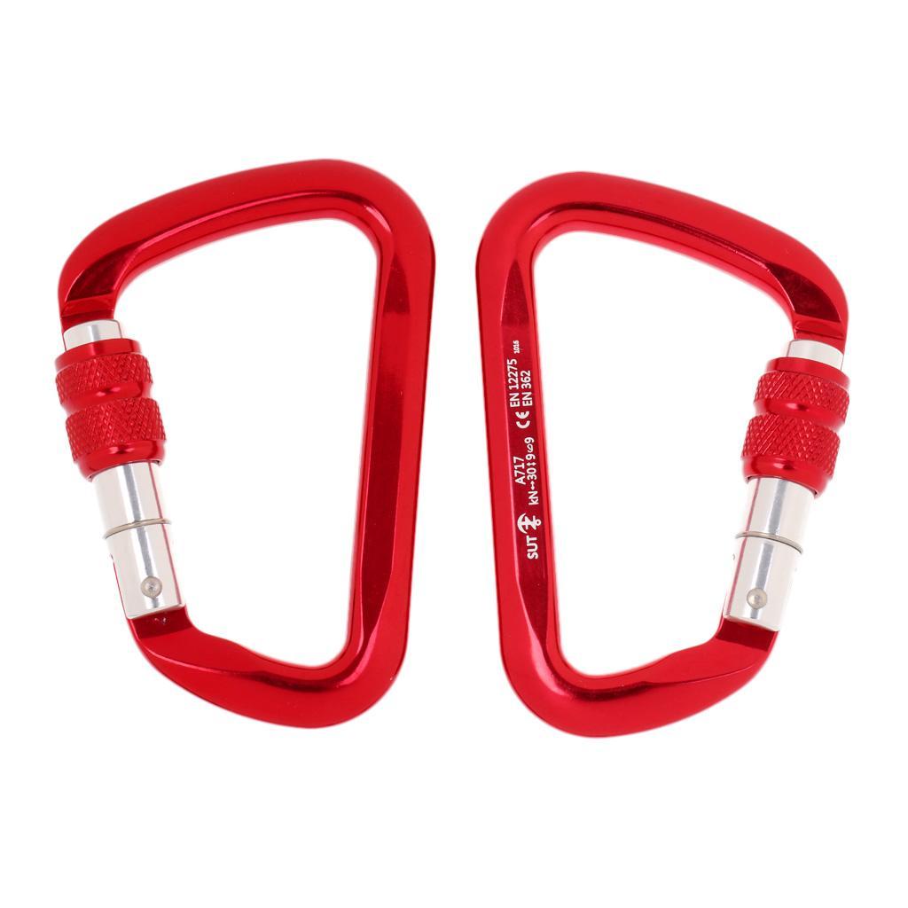 2 Pieces 30KN Aluminum Alloy D Shape Screw Locking Carabiners Karabiners Mountaineering Rock Climbing Buckle