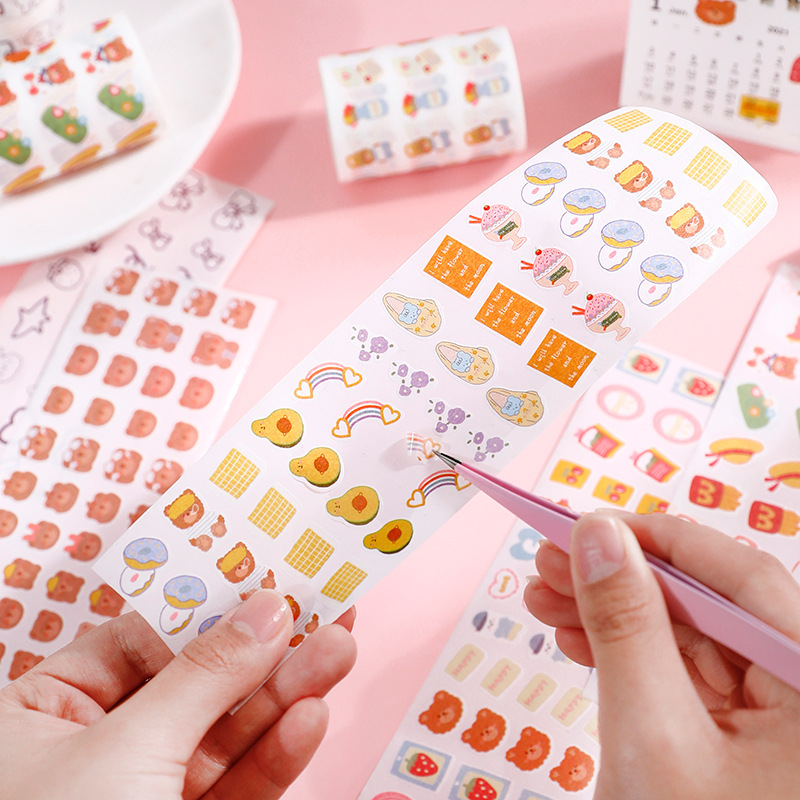 S59 - Cuộn 3m sticker washi tape hoạt hình dễ thương trang trí đồ dùng học tập, sổ bullet journal - Gấu tham ăn