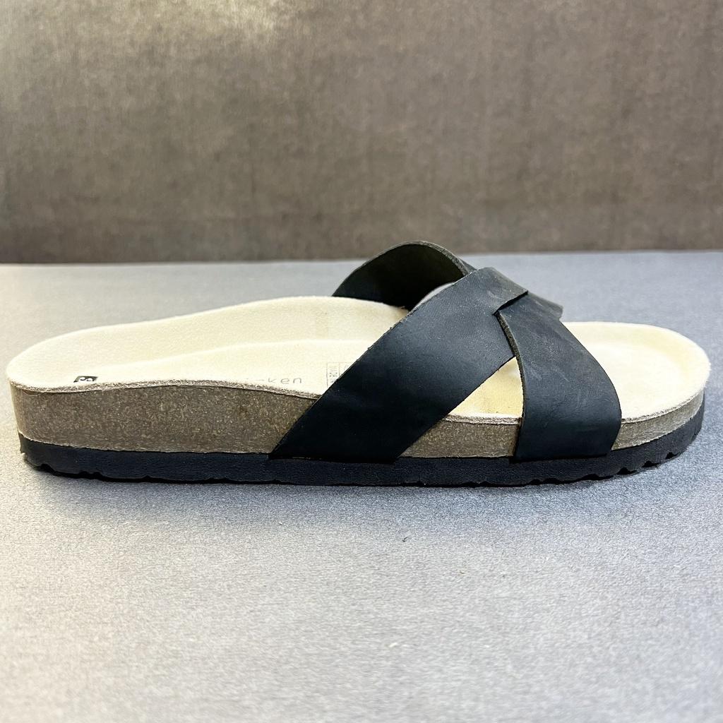 Dép đế trấu birken da bó sáp nam nữ unisex quai ngang chéo bigsize 35 - 43 chính hãng Hishoo S107