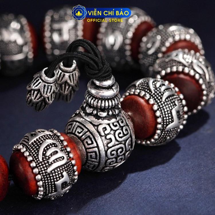 Lắc tay bạc namgỗ đàn hương Lục tự chân ngôn Om mani padme hum bạc Thái 925 phụ kiện trang sức Viễn Chí Bảo L100090