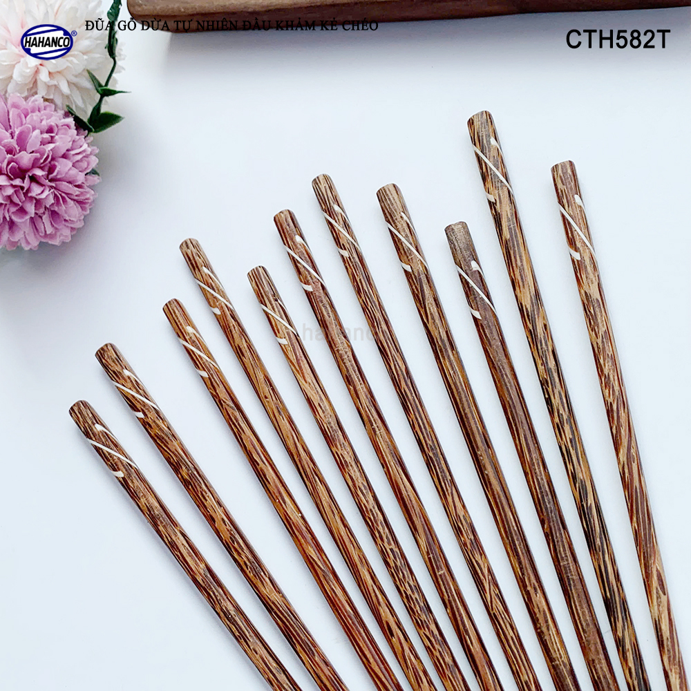 Đũa Gỗ Dừa Đen Khảm Kẻ Chéo HAHANCO An Toàn Đẹp Mắt Dùng Cho Quán Ăn Gia Đình - CTH582T