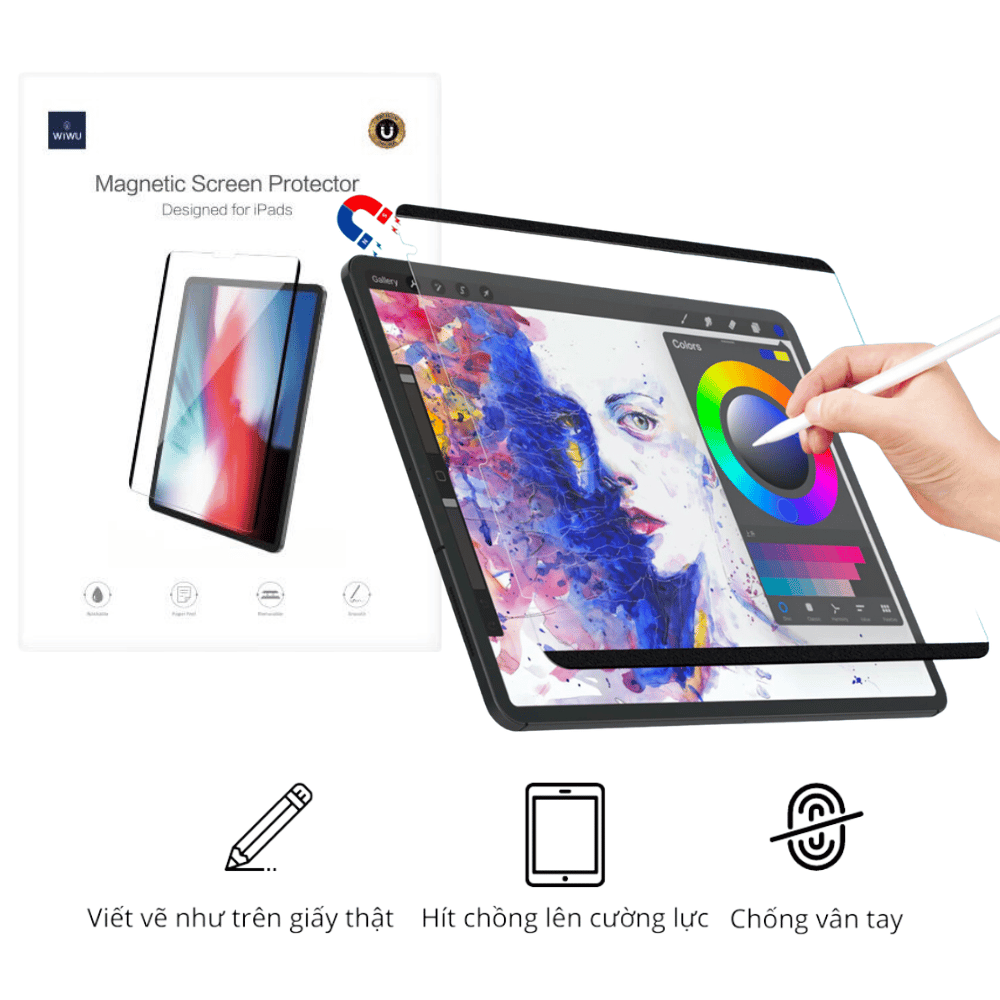 Dán Paperlike Cho IPAD Nam Châm Magnetic WIWU Cho Cảm Giác Viết Vẽ Như Giấy Thật, Không Cần Gỡ Kính Cường Lực - Hàng Chính Hãng