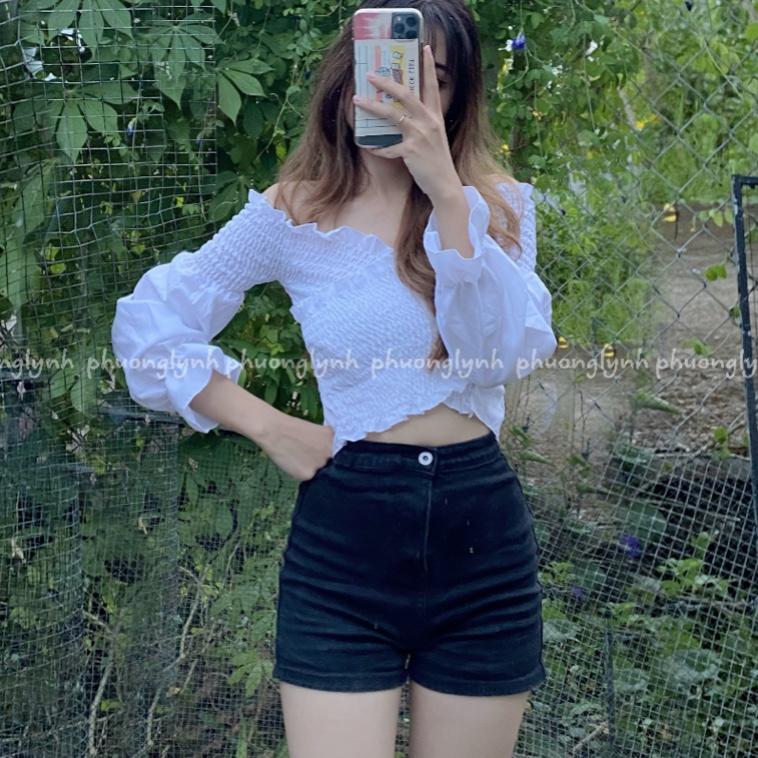 Áo nhún trễ vai , đắp chéo chất voan co dãn tốt MS29/GN32