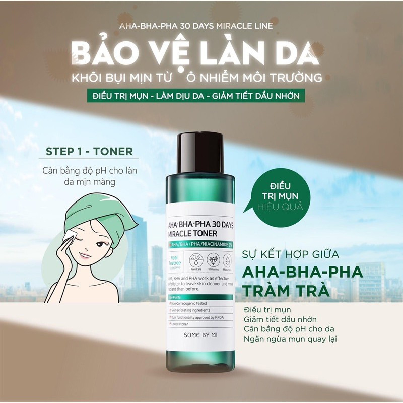 Bộ 3 Sản Phẩm Hỗ Trợ Giảm Mụn Phục Hồi Da Some By Mi 30 Days Miracle (Toner 150ml, Kem 50ml, Tinh dầu 10ml)