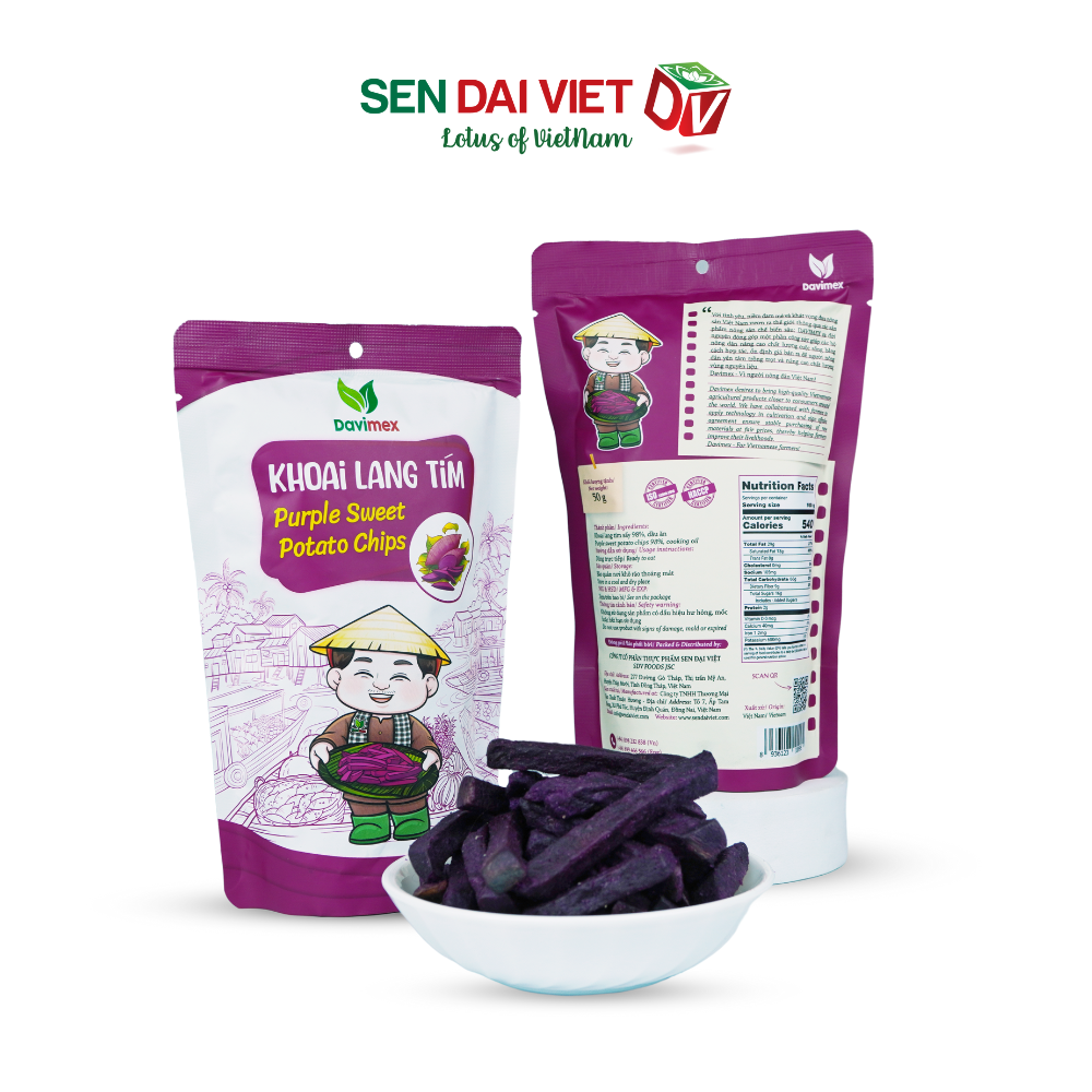 Khoai Lang Tím Sấy Giòn-Ngon Ngọt Tự Nhiên, Ăn Ngon, Sống Khỏe, ĐV- Sen Đại Việt- Gói 50g- Date Mới Nhất