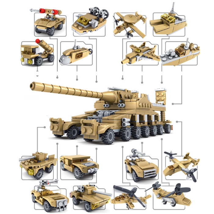 [544 Mảnh] - Bộ Đồ Chơi Lắp Ghép Xếp Hình Xe Tăng - Lắp Ráp Xe Pháo – Xe Quân Đội, Máy bay Chiến Đấu