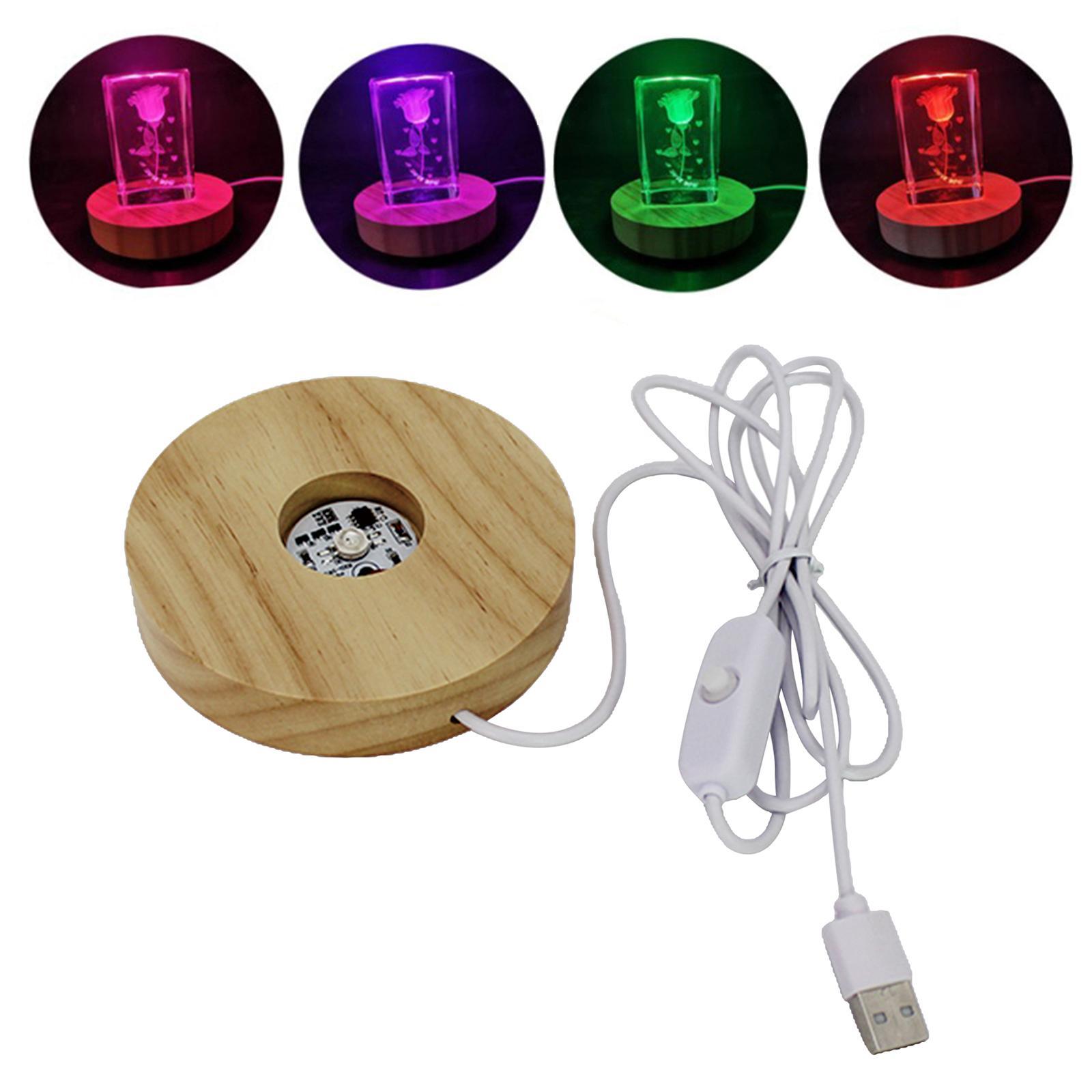 3X Wooden Round LED Light Base Display Stand Lamp for Crystals Ball Colorful