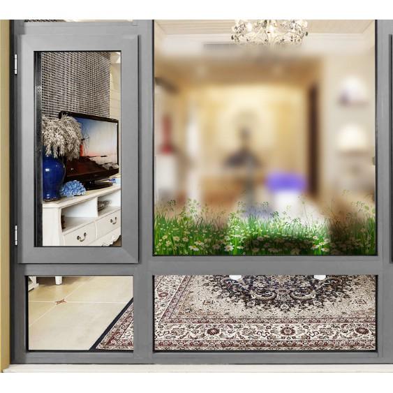 Decal trang trí kính cao cấp mẫu chân hoa cỏ dại trắng - hoa cỏ cao 20cm
