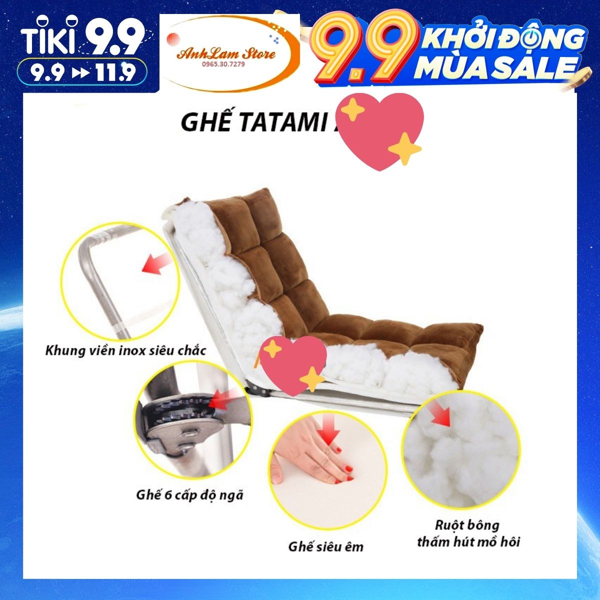 Ghế Lười Bệt Tựa Lưng Tatami Kiểu Nhật 5 Cấp Độ Phù Hợp Với Mọi Lứa Tuổi