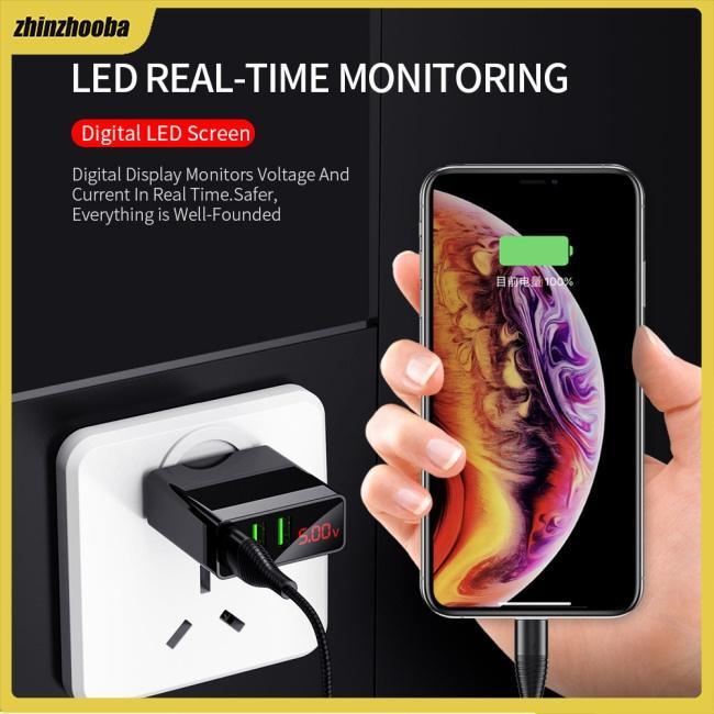 Fs Củ Sạc Nhanh 3 Cổng USB 3A Màn Hình LED Cho iPhone Samsung Xiaomi LG