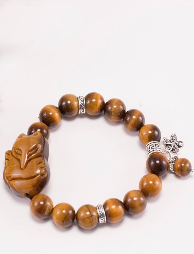 Vòng tay thạch anh mắt hổ vàng nâu phối hồ ly & hoa 5 cánh  Ngọc Quý Gemstones