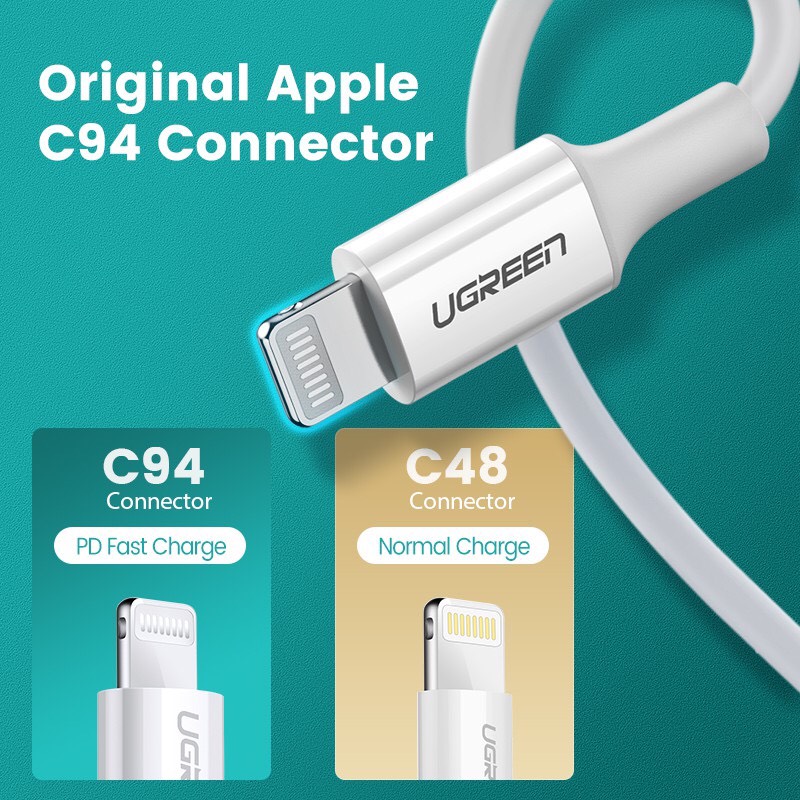 Cáp usb type c ra IPHONE màu trắng 2m Ugreen 60749 US171 Hàng chính hãng