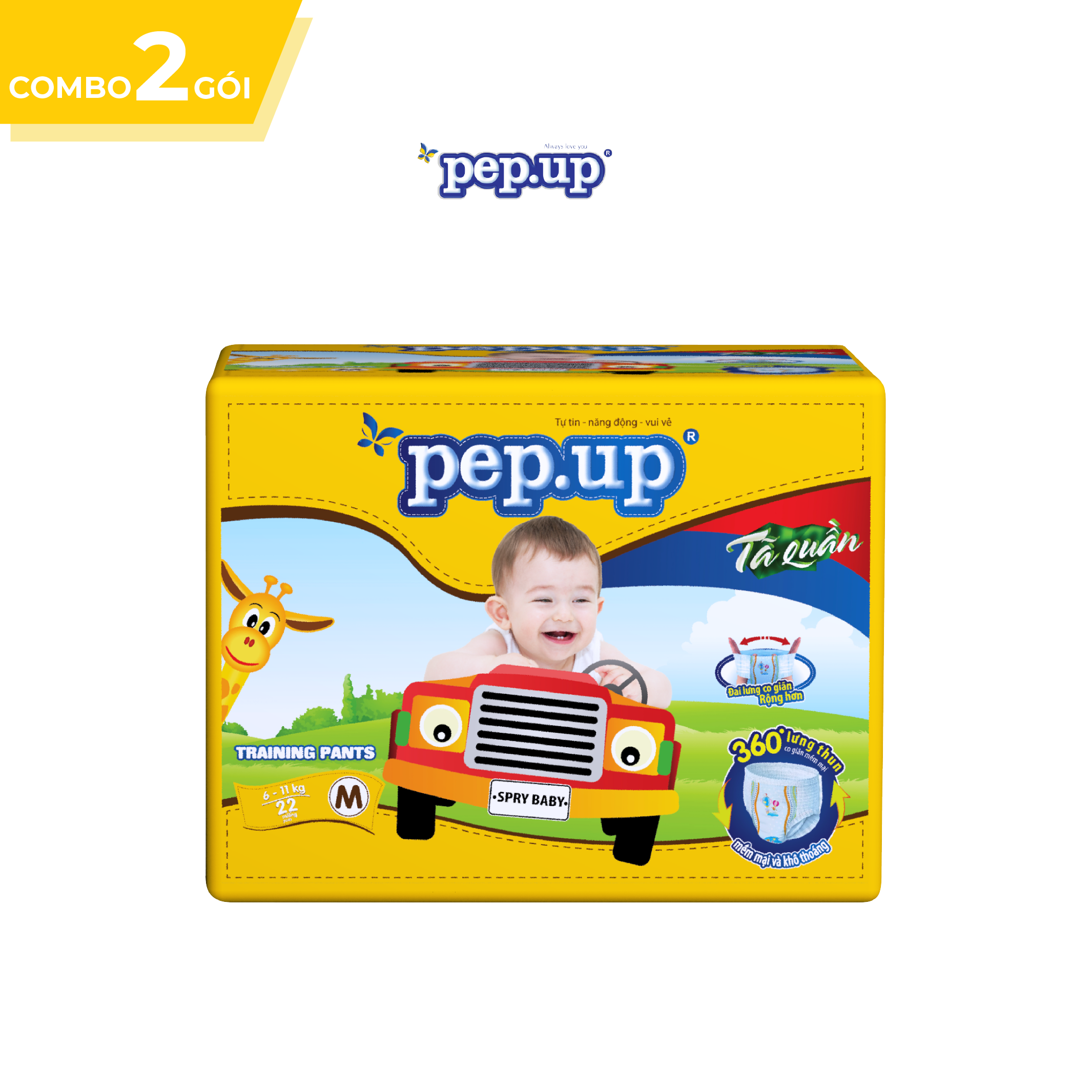 Combo 2 Gói Tã Quần Pep.up Vàng - Size M (22 Miếng/Gói)