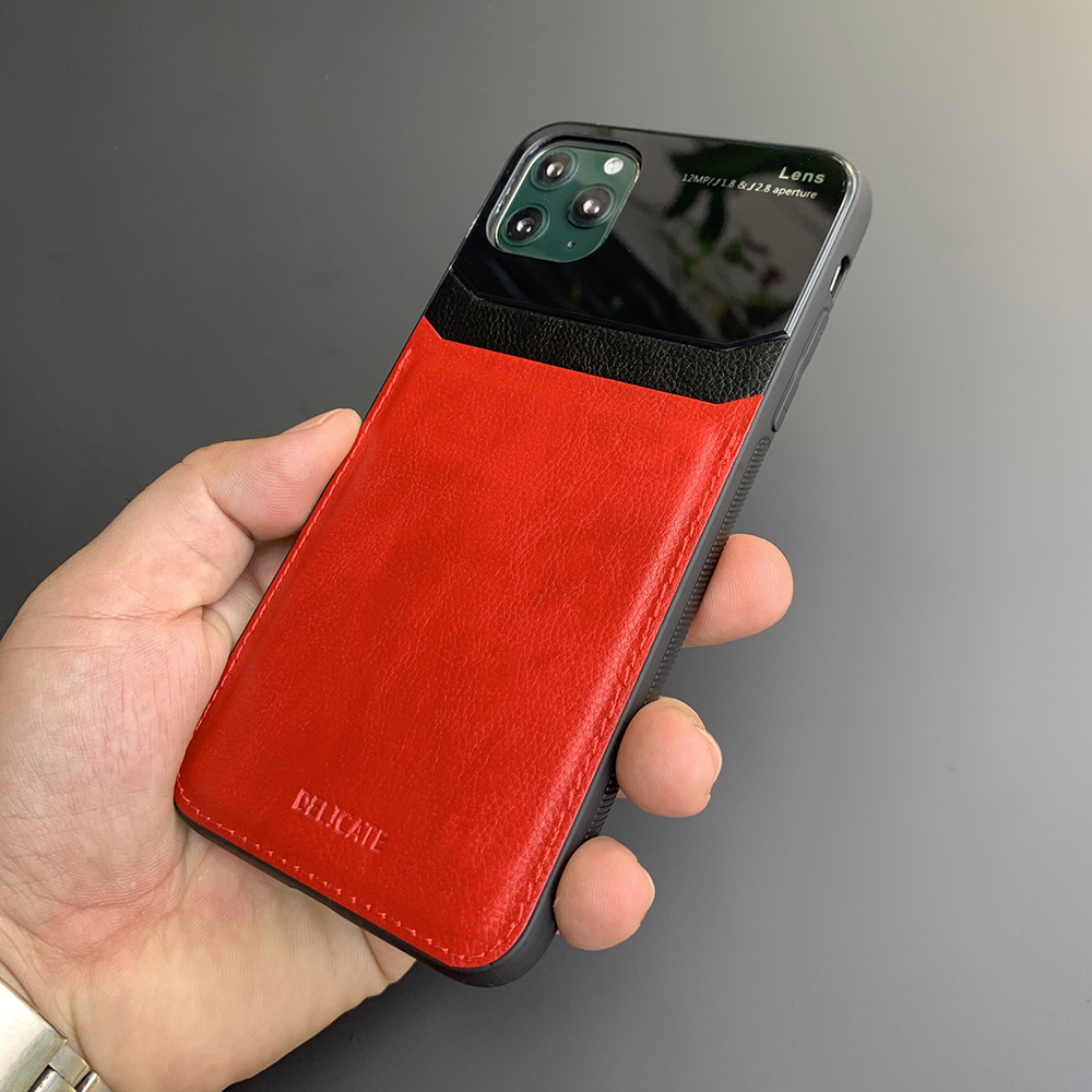 Ốp lưng da kính cao cấp dành cho iPhone 11 Pro - Màu đỏ - Hàng nhập khẩu - DELICATE