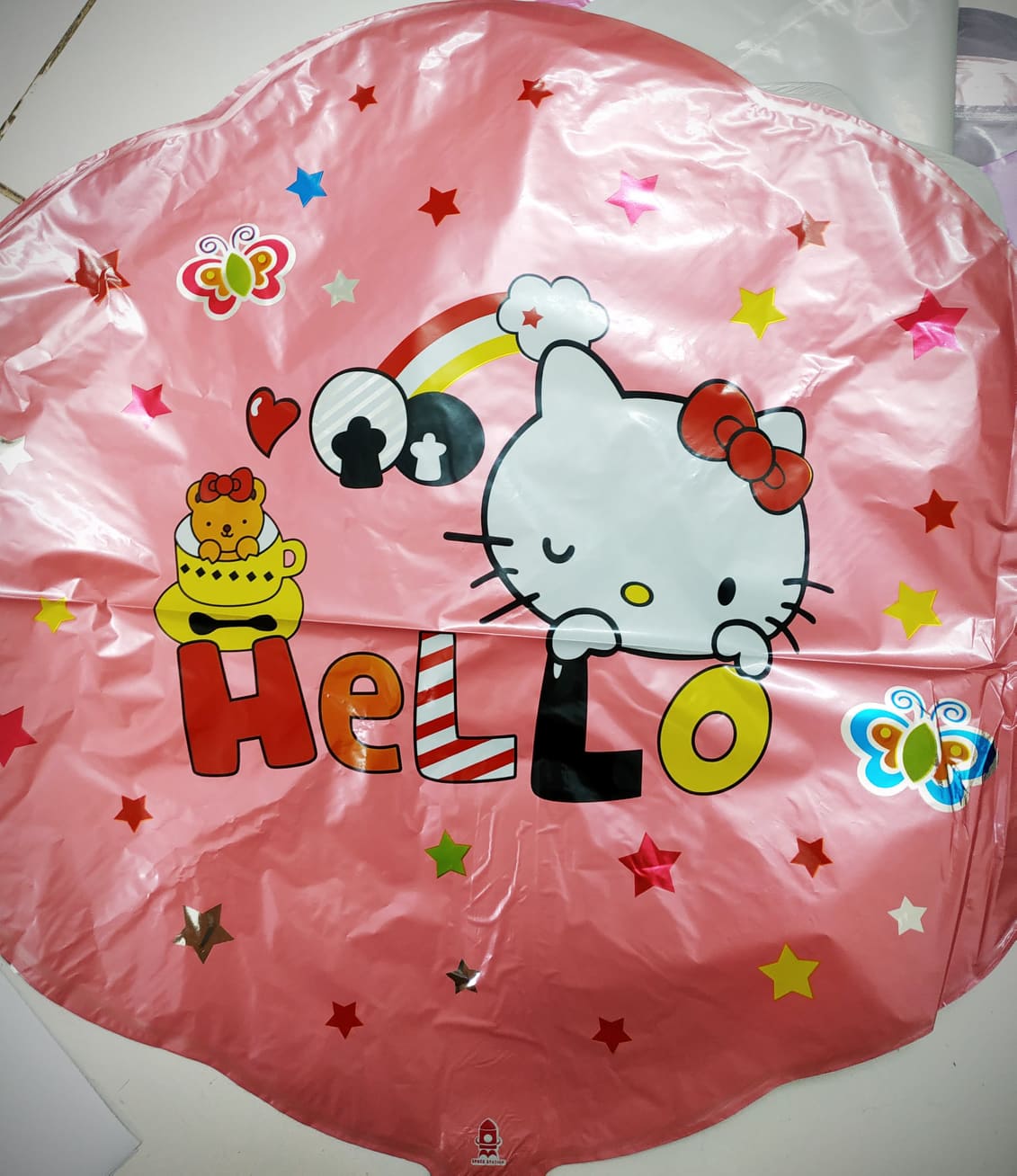 Set bong bóng tráng nhôm trang trí sinh nhật, sự kiện cho bé chủ đề Mèo Hello Kitty tông màu tím hồng