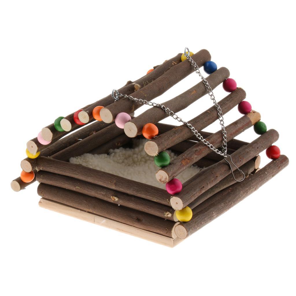 Wooden Pet Parrot Hammock Swing Toy Hamster Branch Playground For Bird Cage