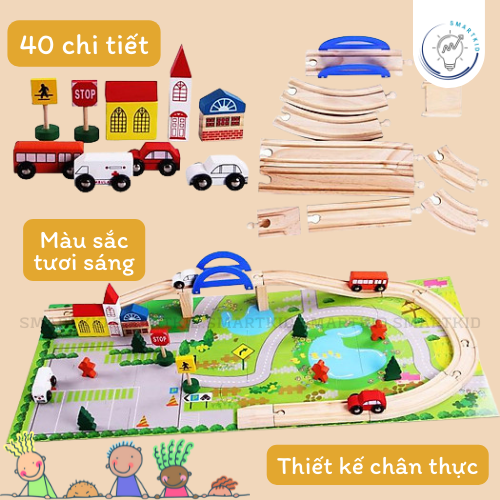 Bộ lắp ráp mô hình giao thông thành phố đô thị - Đồ chơi gỗ thông minh cho bé 2+