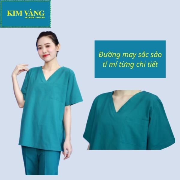 Quần áo bệnh nhân đồng phục bệnh viện tay ngắn chất liệu Kaki thun - Màu xanh lý mẫu 02