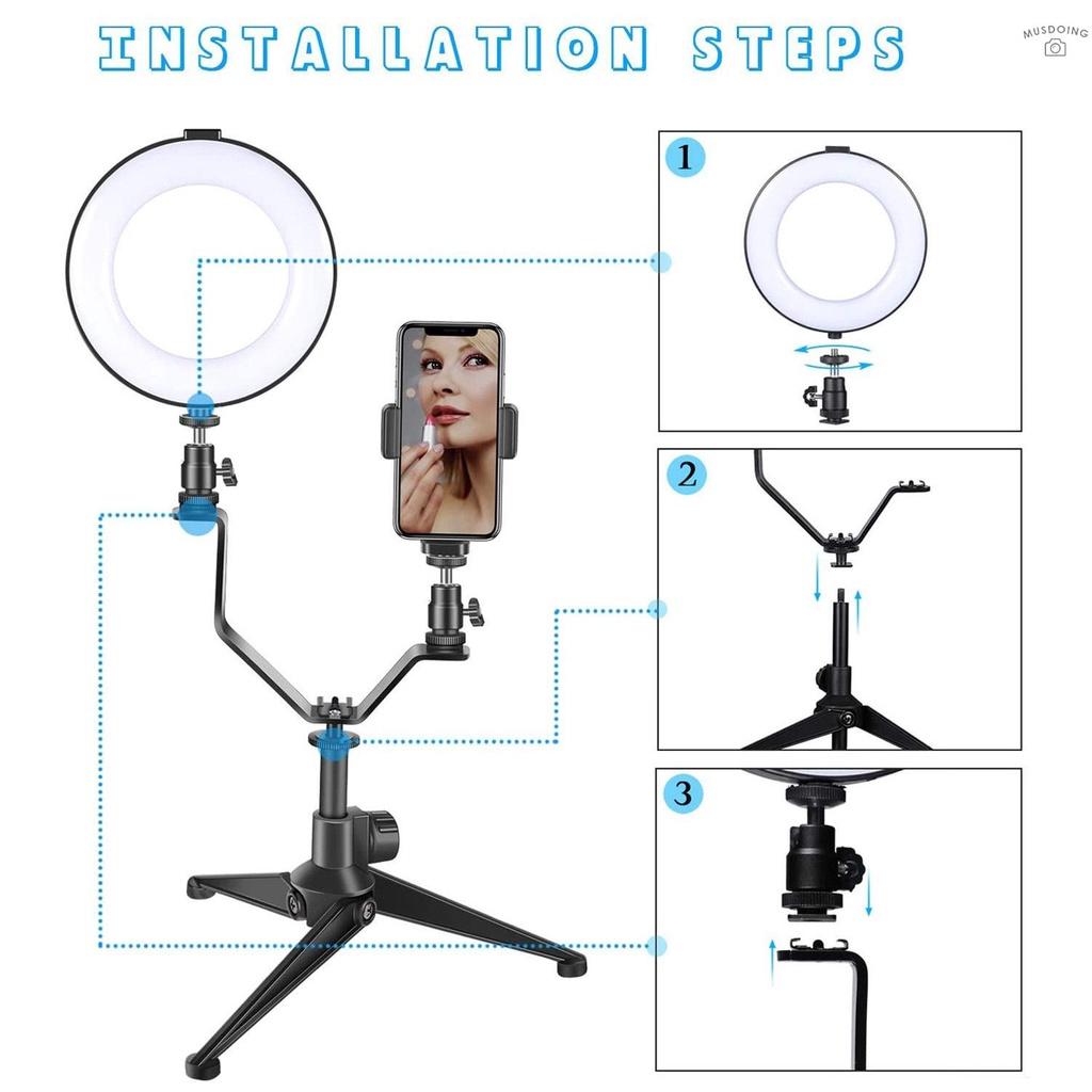 Vòng Đèn Led 6 Inch / 16cm Có Thể Điều Chỉnh Độ Sáng Kèm Giá Đỡ Ba Chân Và Điều Khiển Từ Xa Hỗ Trợ Chụp Ảnh / Trang Điểm