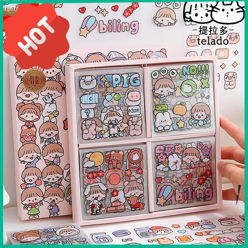 Hộp 1000 Sticker 100 tấm sticker hình dán - quà tặng dán hoạt hình trang trí sổ lưu niệm dễ thương
