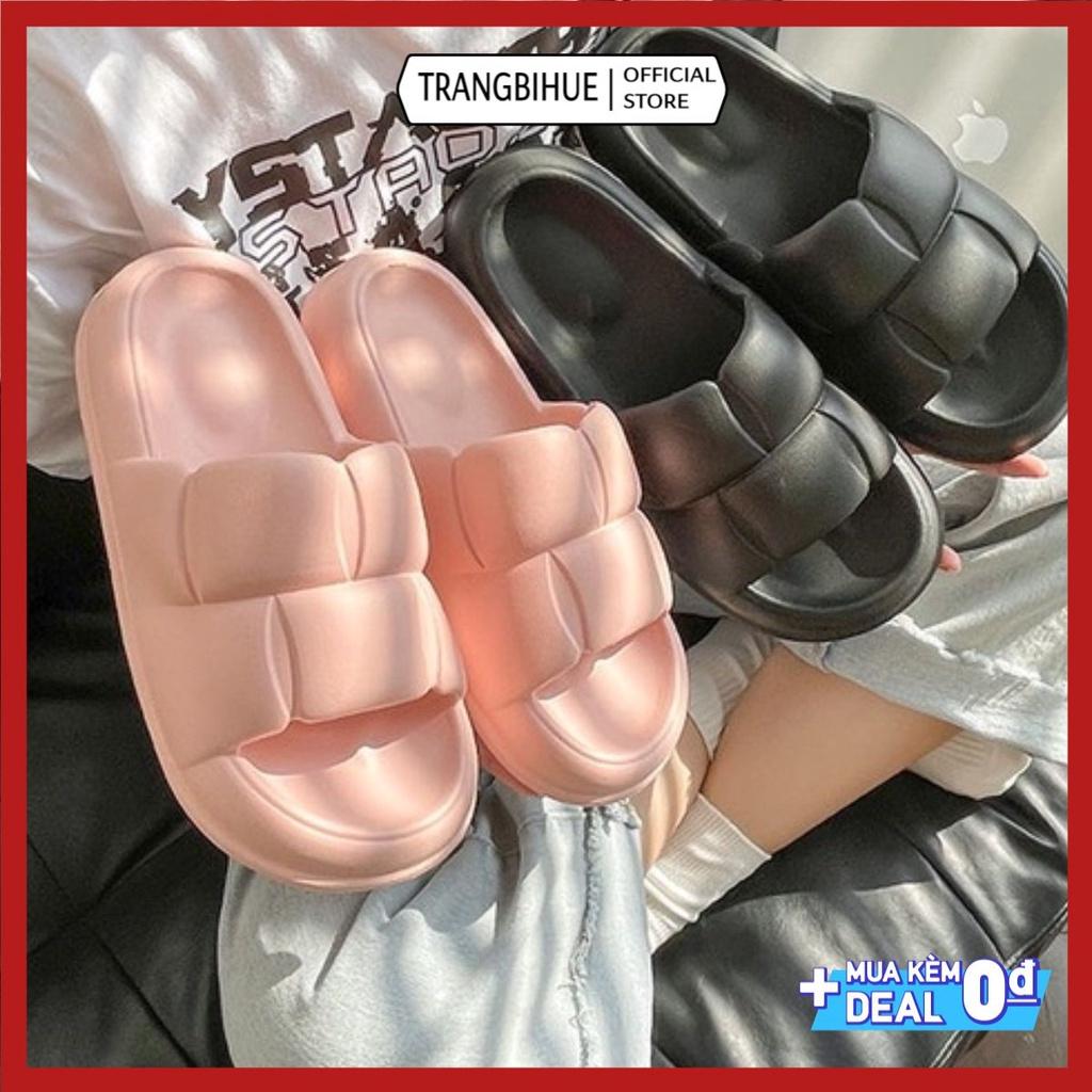 Dép Bánh Mỳ Nữ Béo Đế Xôp Tăng Chiều cao Quai Ngang Vân Nổi