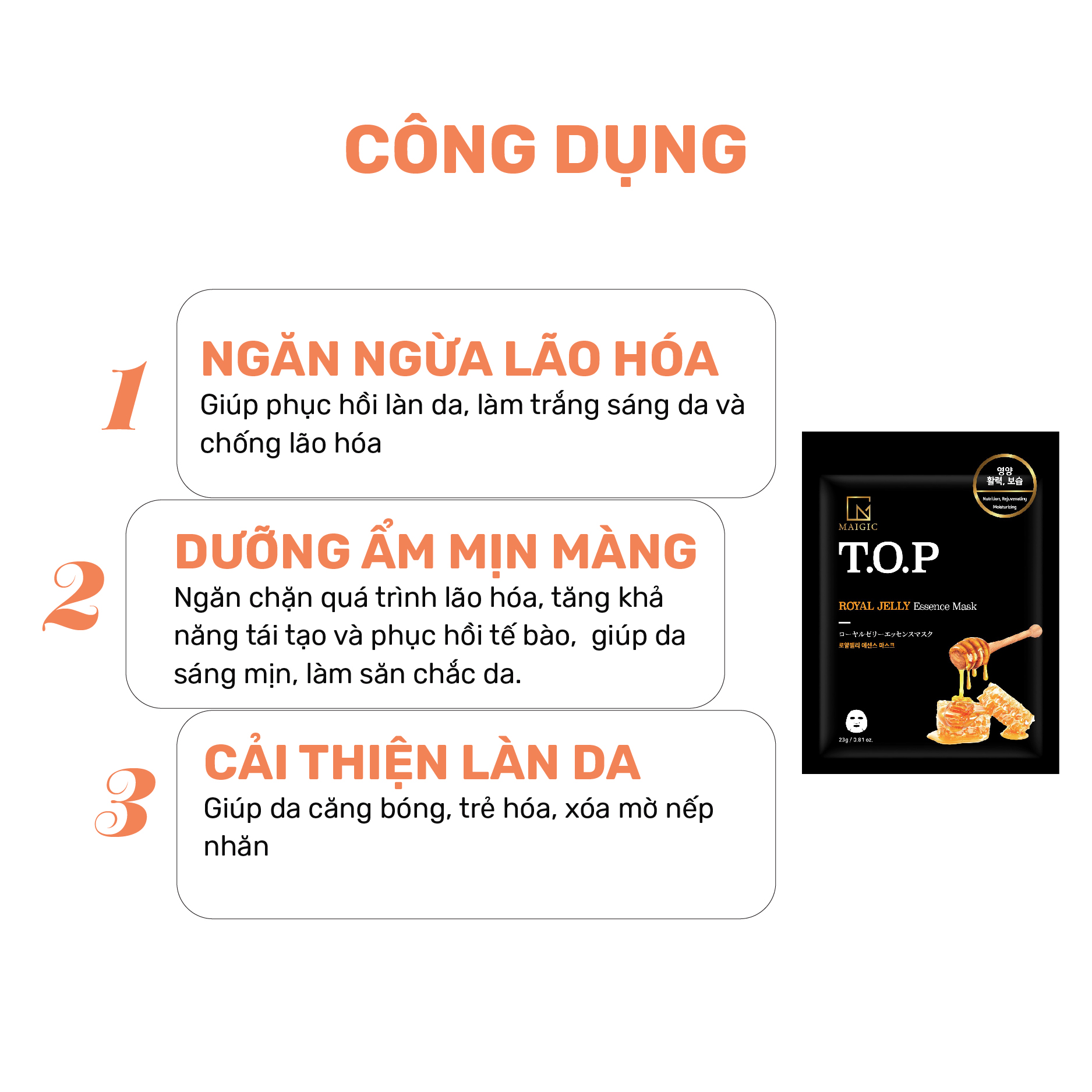 Mặt Nạ Giấy MAIGIC T.O.P ROYAL JELLY Essence Mask Chiết Xuất Sữa Ong Chúa 23g