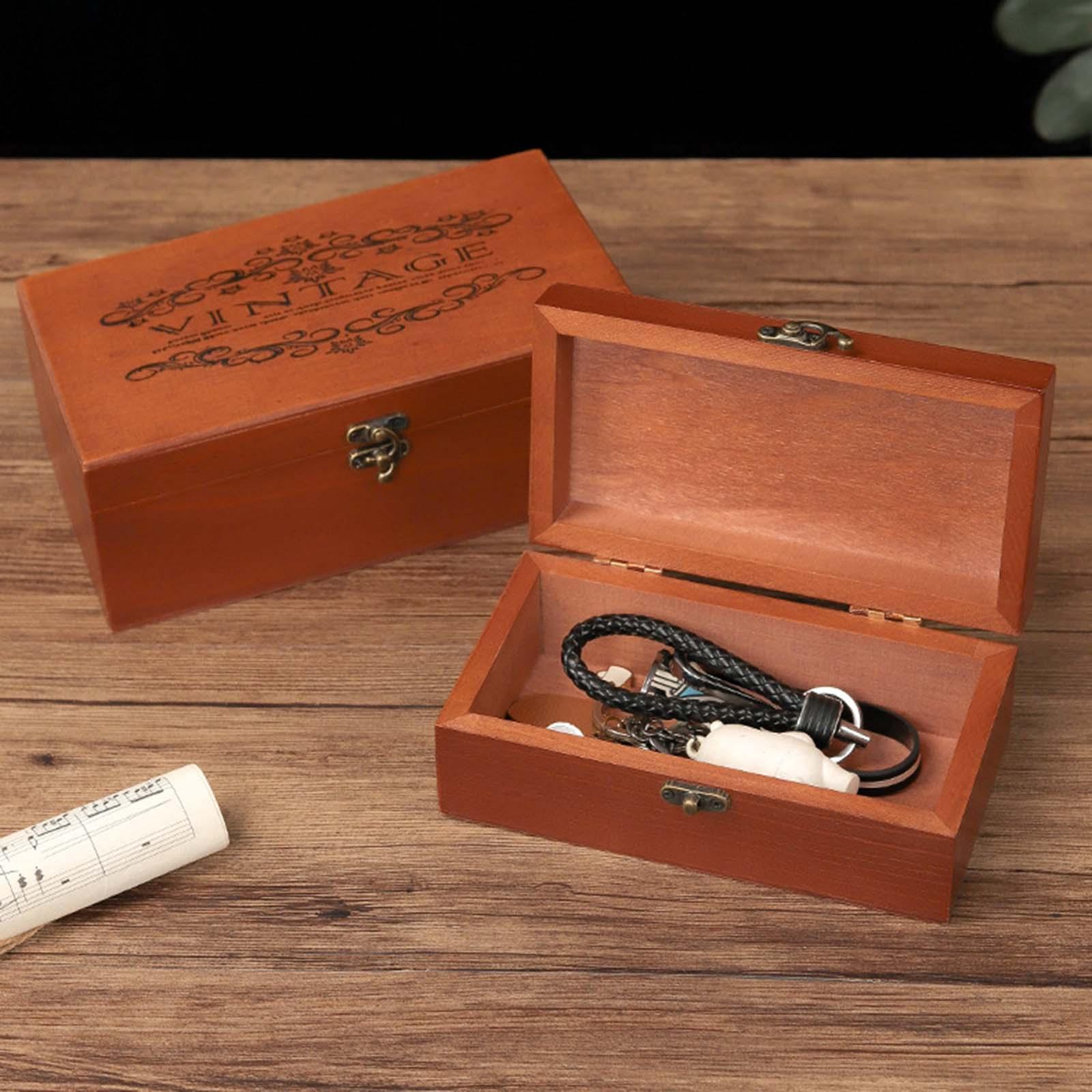Vintage Style Wooden Storage Box Portable Wood Jewelry Box Trinket Organizer