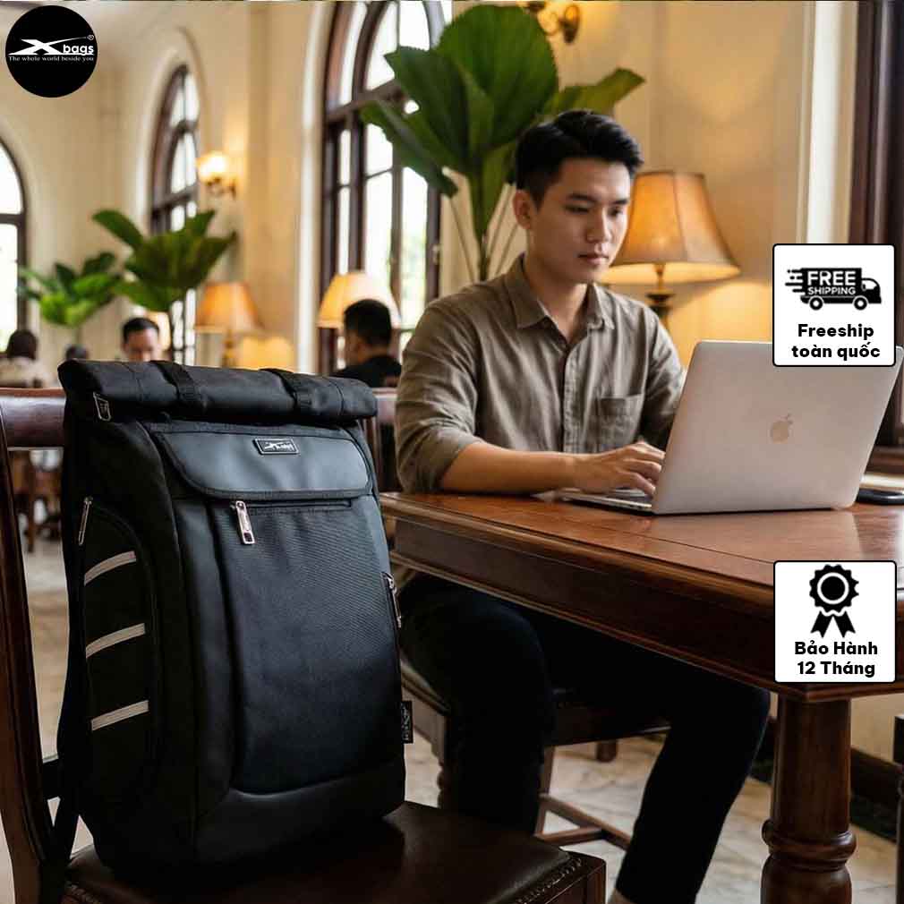 Balo du lịch Xbags Dark Bear 1202 nắp cuộn màu đen