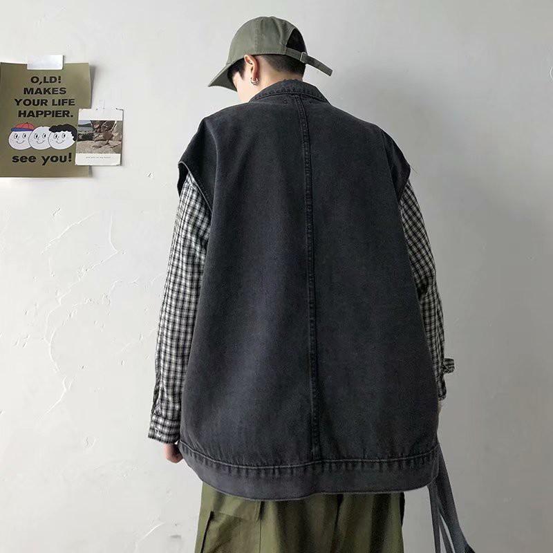 Áo Khoác Denim Không Tay Phong Cách Retro Nam Tính