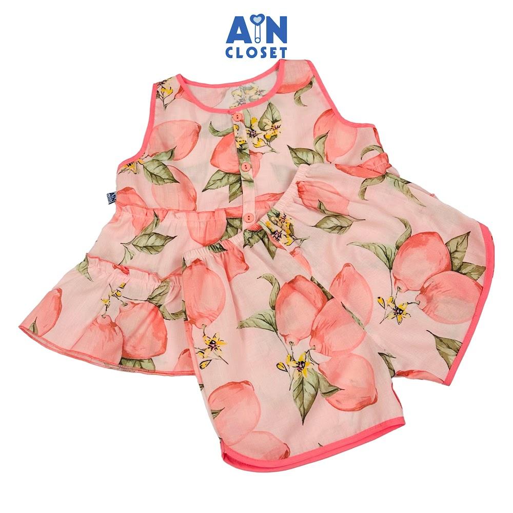 Bộ quần áo Ngắn bé gái họa tiết Đào Tiên Hồng cotton - AICDBGYTTFAD - AIN Closet