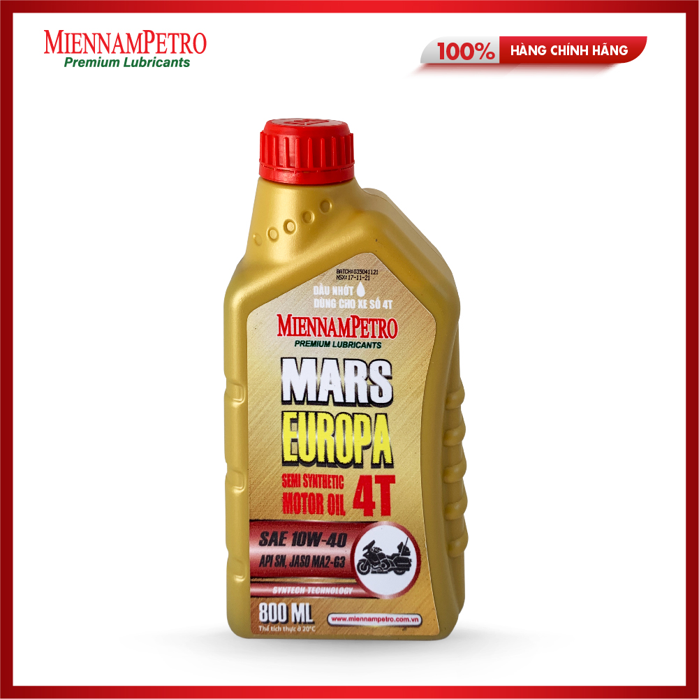 Dầu Nhớt MiennamPetro Mars Europa 4T 10W-40 API SN JASO MA2 800ml Bảo Vệ Động Cơ Xe Máy 4 Thì Và Tiết Kiệm Nhiên Liệu