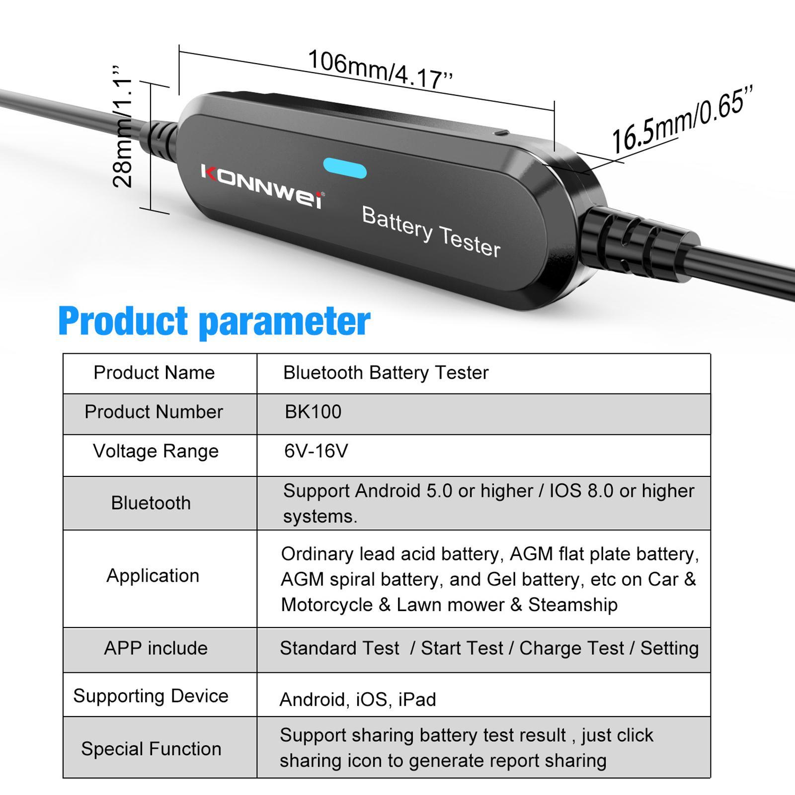 Car Battery Tester, Cranking Charging Analyzer Automotive for Vehicles Motorcycle