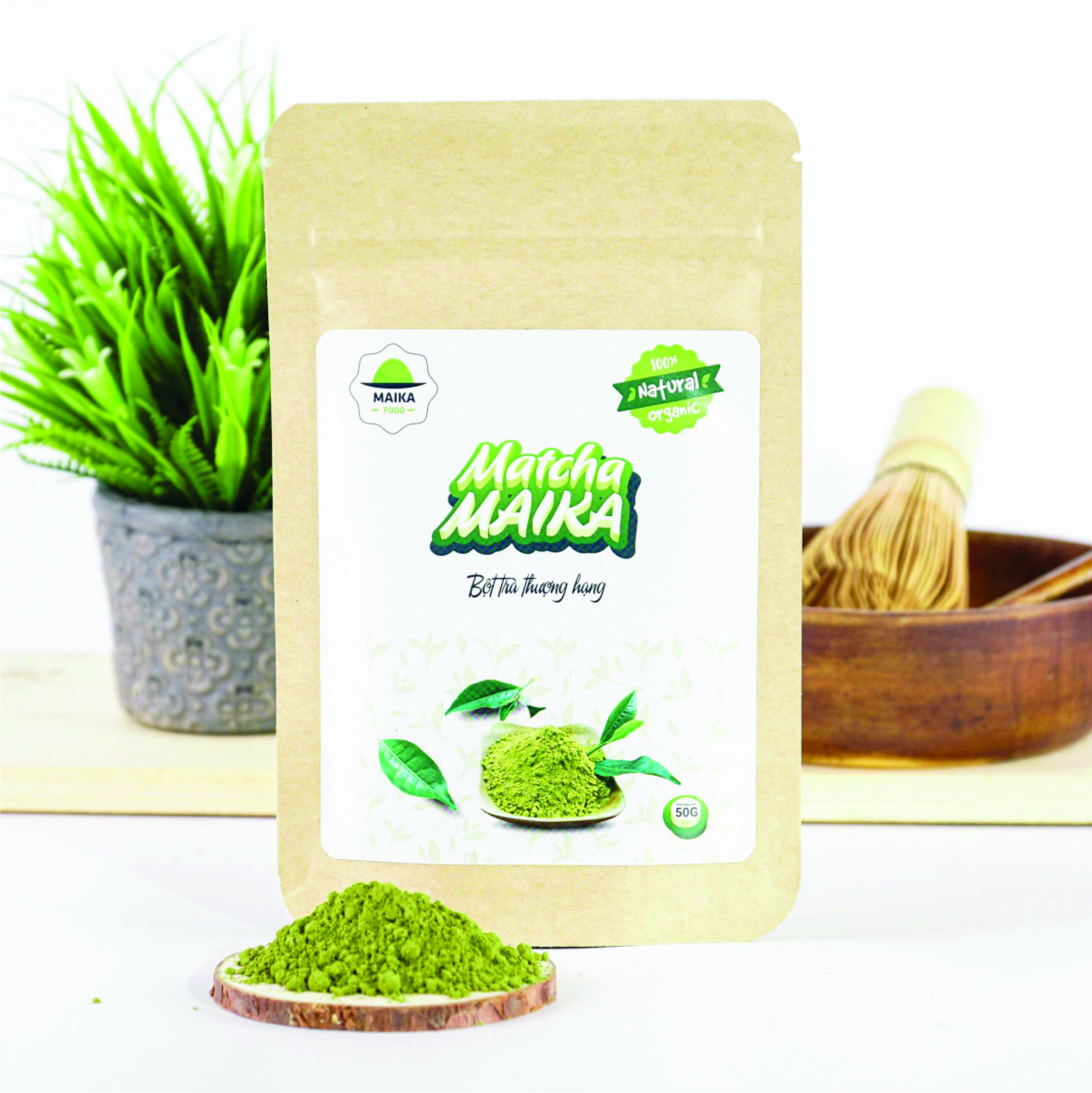 Bột Matcha Nguyên Chất Maika Food | Matcha Powder 100% Organic Túi Zip 50gr