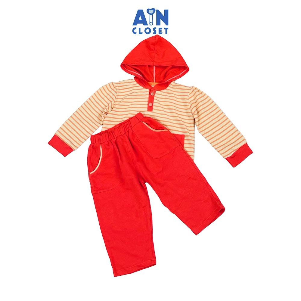 Bộ quần áo Dài có nón unisex cho bé hoạ tiết Kẻ Cam Carrot thun da cá - AICDBTS1CSAQ - AIN Closet