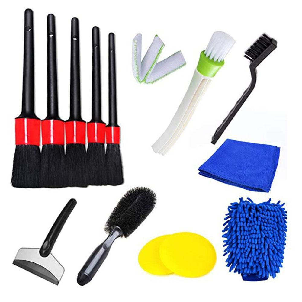 13PCS Cleaning Brush Tool Set Car Auto Cleaning Brush Bristle Car Washing Brush Set (6pcs Brushes+1pcs Green Brush+2pcs