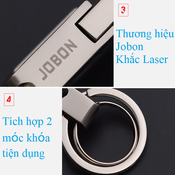 Móc chìa khóa đa năng ô tô, xe máy, gia đình thương hiệu JOBON - Thép hợp kim cao cấp - Da thật 100% - Trọng lượng: 36g -  Mã: ZB-018 - Hàng Nhập Khẩu