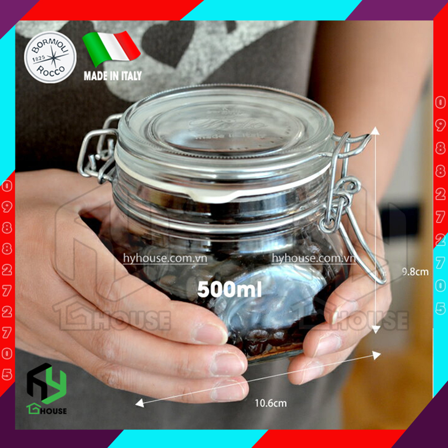 ITALY-Hũ thủy tinh nắp cài FIDO - Bormioli Rocco - 500ml - Siêu kín hơi - Glass jar with airtight lid