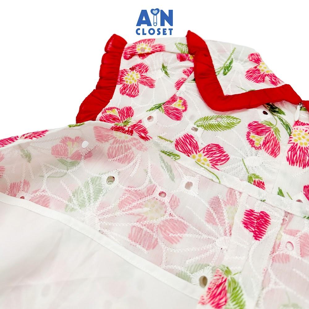Đầm bé gái họa tiết Hoa Chăm Pa đỏ cotton thêu - AICDBG8RTOTC - AIN Closet
