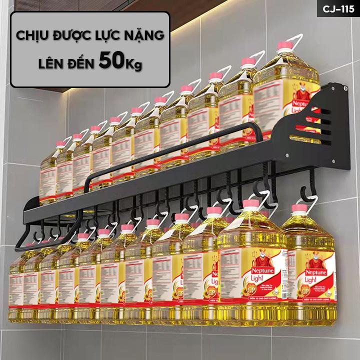 Kệ Treo Bếp Giá Để Gia Vị Và Treo Muôi Kèm Theo Hộc Gim Đũa Tiện Lợi Màu Sơn Đen Tĩnh Điện CJ-115